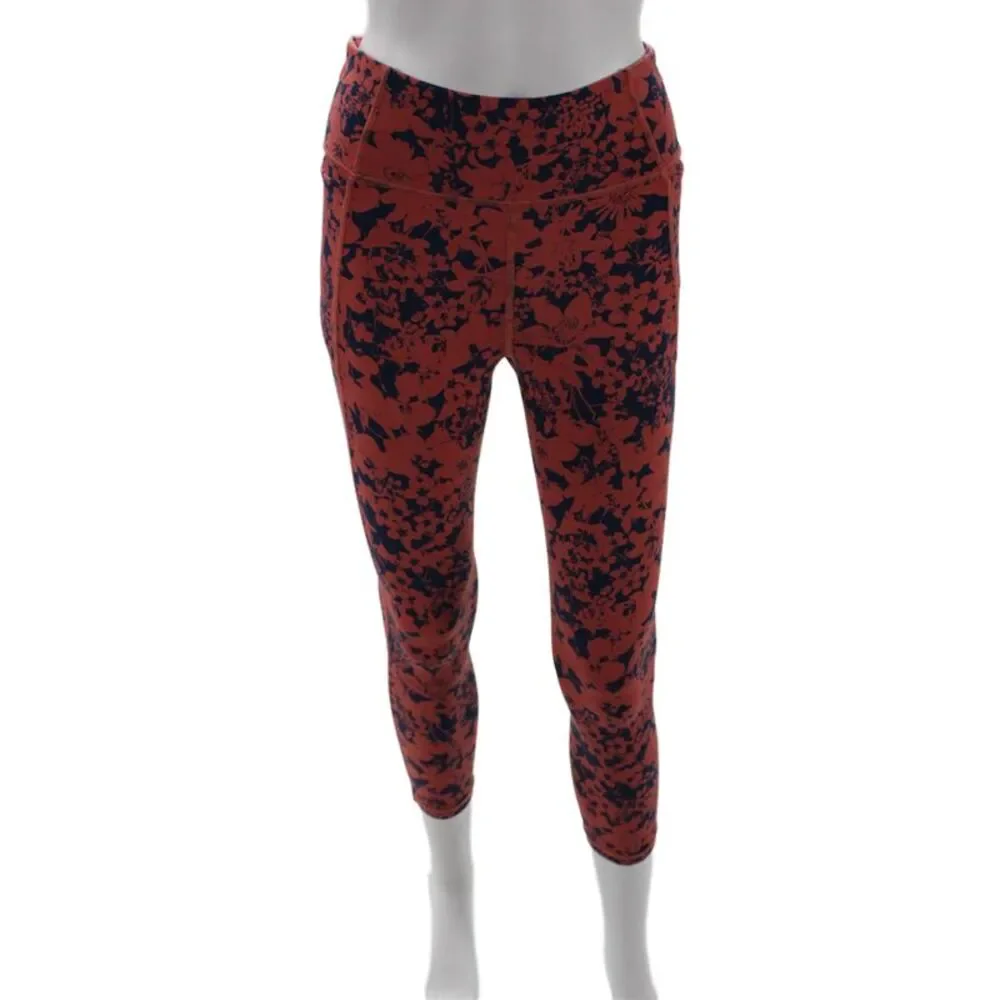 Lululemon Womens Ankle Cropped Floral Nylon Leggings Dark Blue Zip Size 6